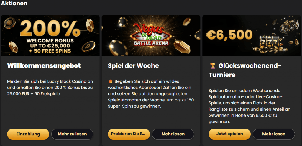 Cashback-Aktion bei Lucky Block sichtbar