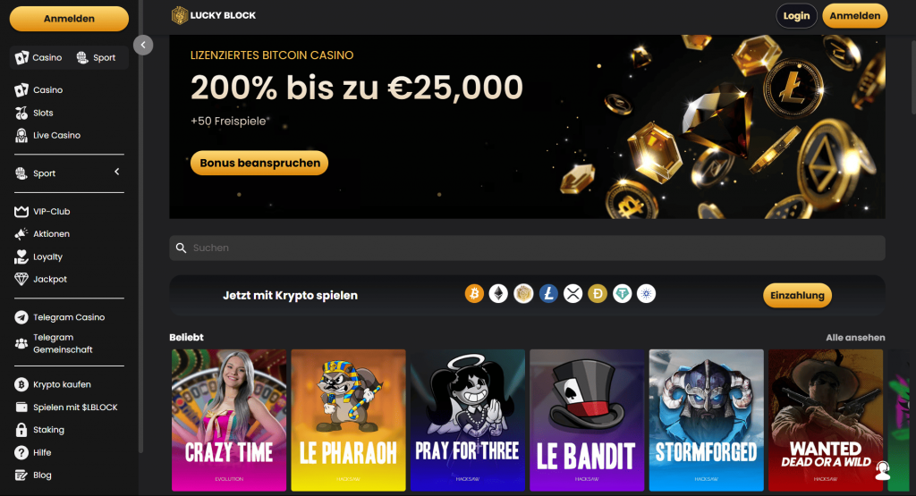 Auswahl an Spielautomaten bei Lucky Block
