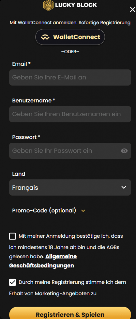 Einzahlung mit Kryptowährung bei Lucky Block